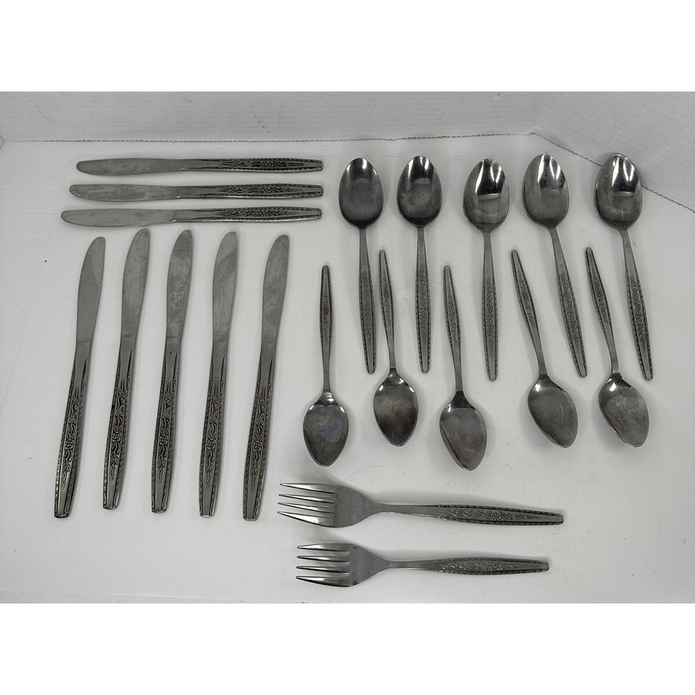 Vintage 20 Piece Interpur Florenz Stainless Flatware Flower Japan MCM